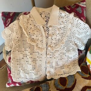 Free People Cream Crochet Cardigan XS